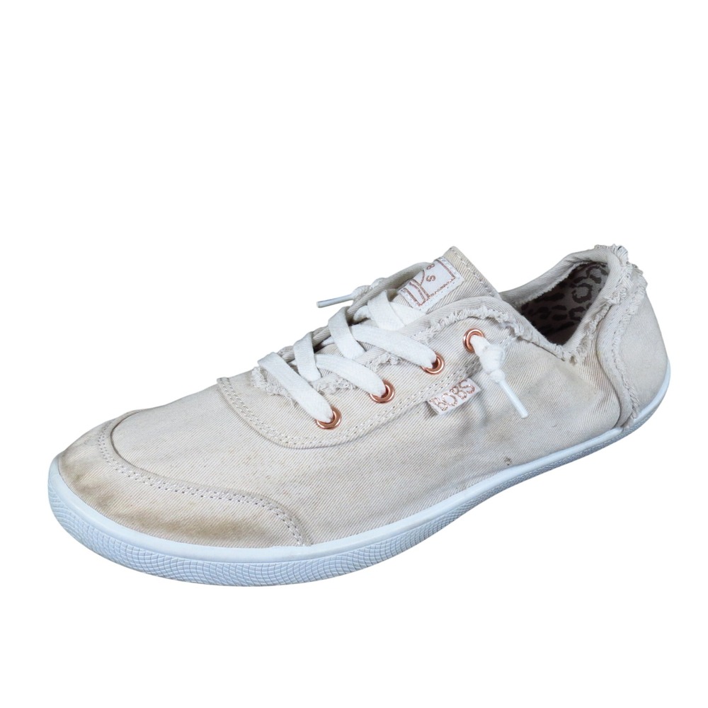 Skechers BOBS B Cute Womens Slip On Sneaker Size 9.5 Casual Walking Tan Canvas